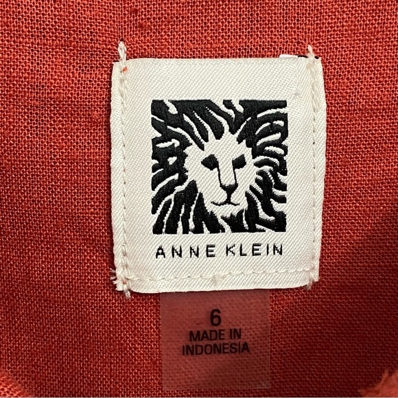 ANNE KLEIN / Rust Linen Blend Sleeveless Dress with Tie Belt Size 6 - Picture 3 of 13